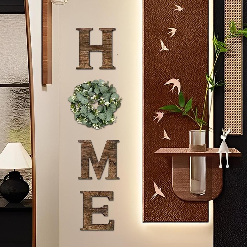 Wooden Home Letters Signs With Artificial Eucalyptus Wreaths Hanging Walls House Decorations For Living Room Kitchen Entryway