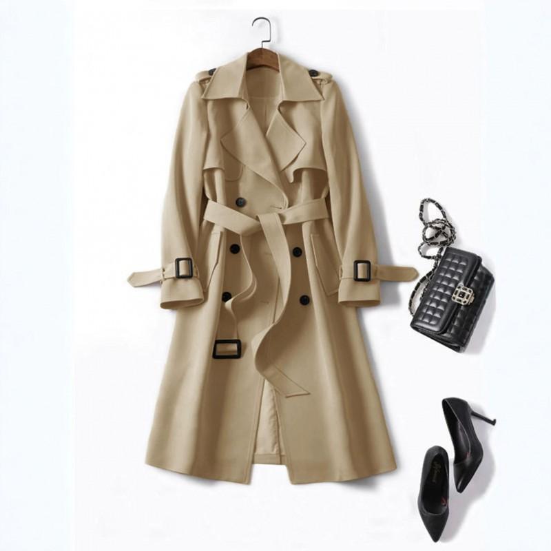 Womens Long Trench Coat 2026 A-Line Double-Breasted Belted Outerwear Casual Comfortable