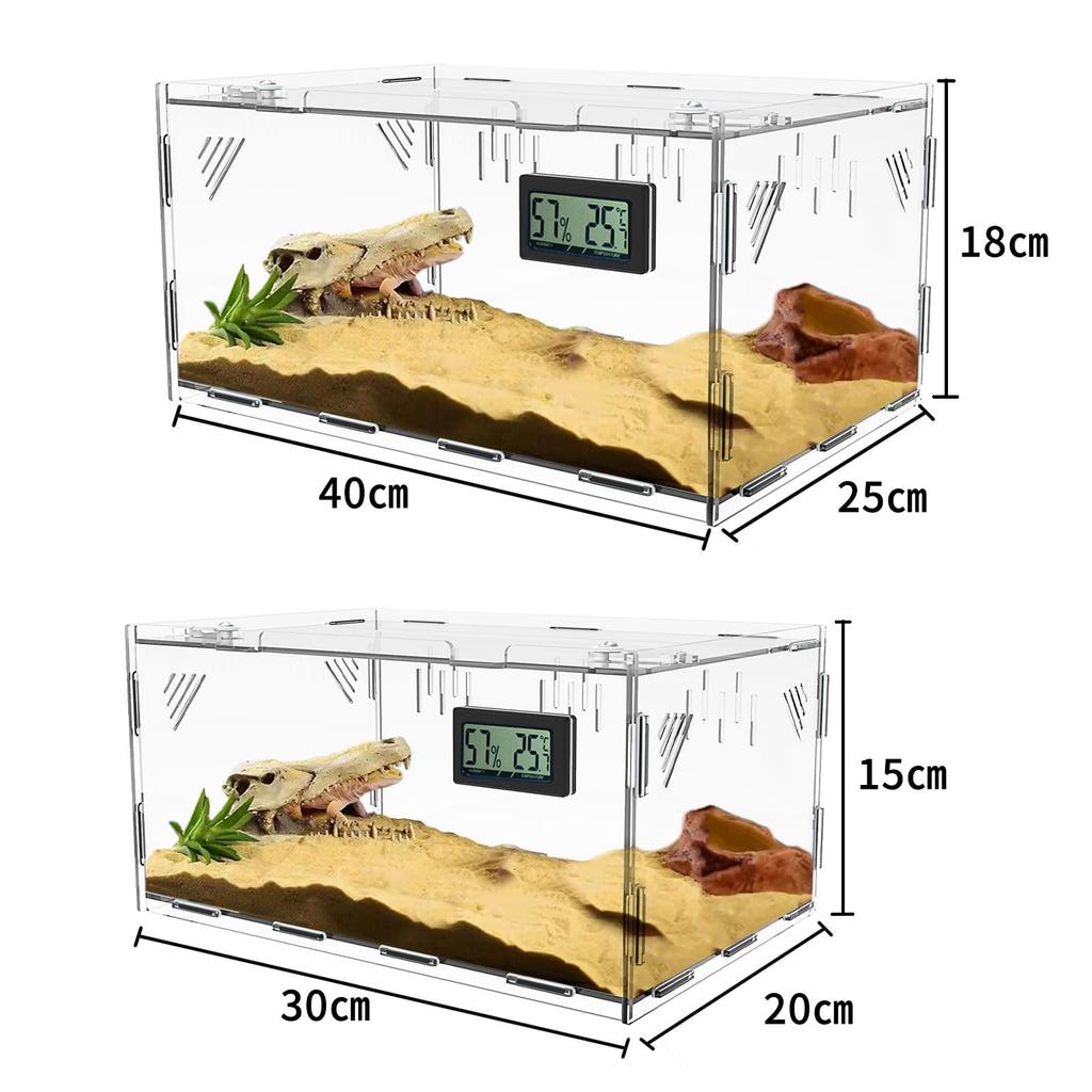 Lizard Cage Reptile Cage Breeding Case with Thermometer and Hygrometer Reptile Terrarium Tank Insect Breeding Case Transparent Ventilated Cage Feeding