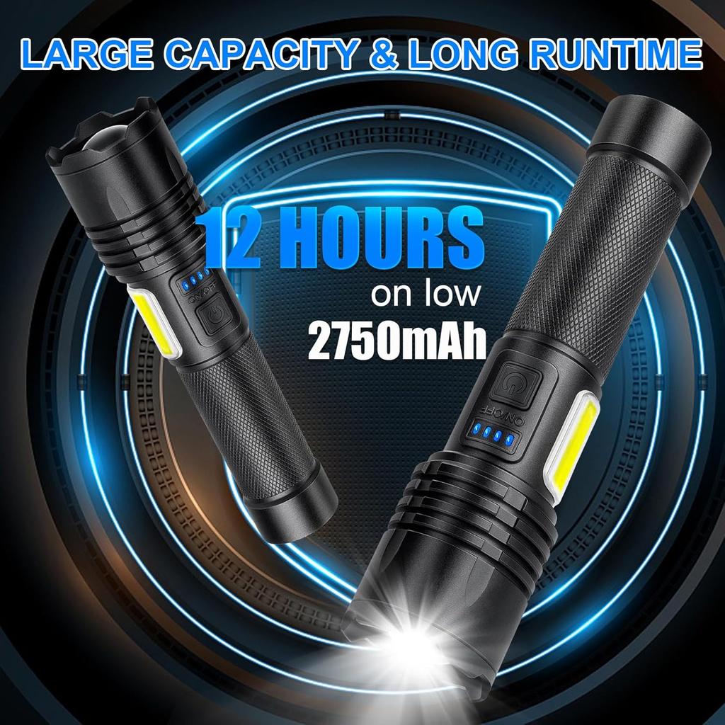 Rechargeable Flashlights High Lumens 2 Packs, 990000 Lumens Super Bright LED Flashlight with 7 Modes & Waterproof, Powerful Flash Light for Home
