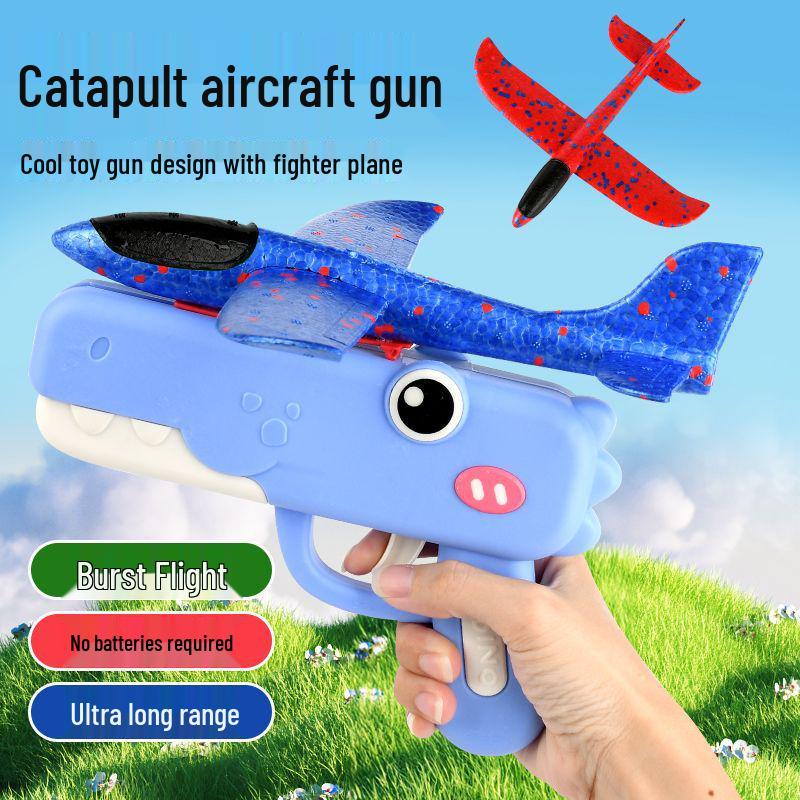 Cross-border Children's Foam Airplane Launcher Toy Gun: One-Key Launch, Hand-Thrown Flying Kite Ejector.
