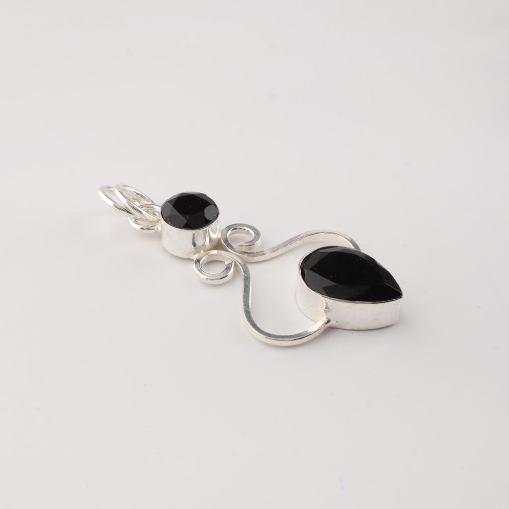 Black Onyx Gemstone 925 Sterling Silver Handcrafted Pendant 1.5" Gift For Wife PP-13-13