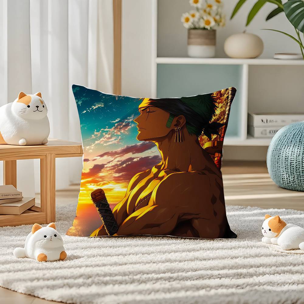 One Piece Roronoa Zoro Anime Plush Pillow Cover Soft Short Plush Cushion Cover For Sofa Bedroom Home Decor Gift Decoration