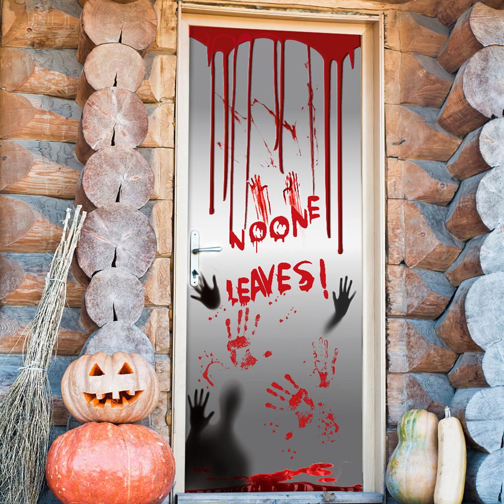 

Door Ghastly Halloween Decoration Featuring Blood Handprints For Haunting Atmosphere