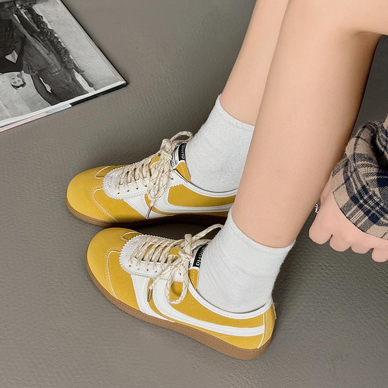 fashion Retro sneakers 2024 new summer breathable casual versatile flat shoes suede stitching cowhide sneakers for women