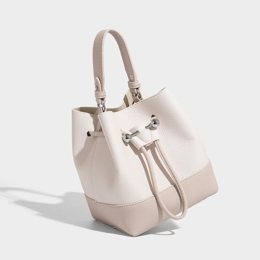2025 New Patchwork Women Bucket Bag Pu Leather Drawstring Shoulder Bag Korean Style Casual Light Youth Crossbody Bag Sale