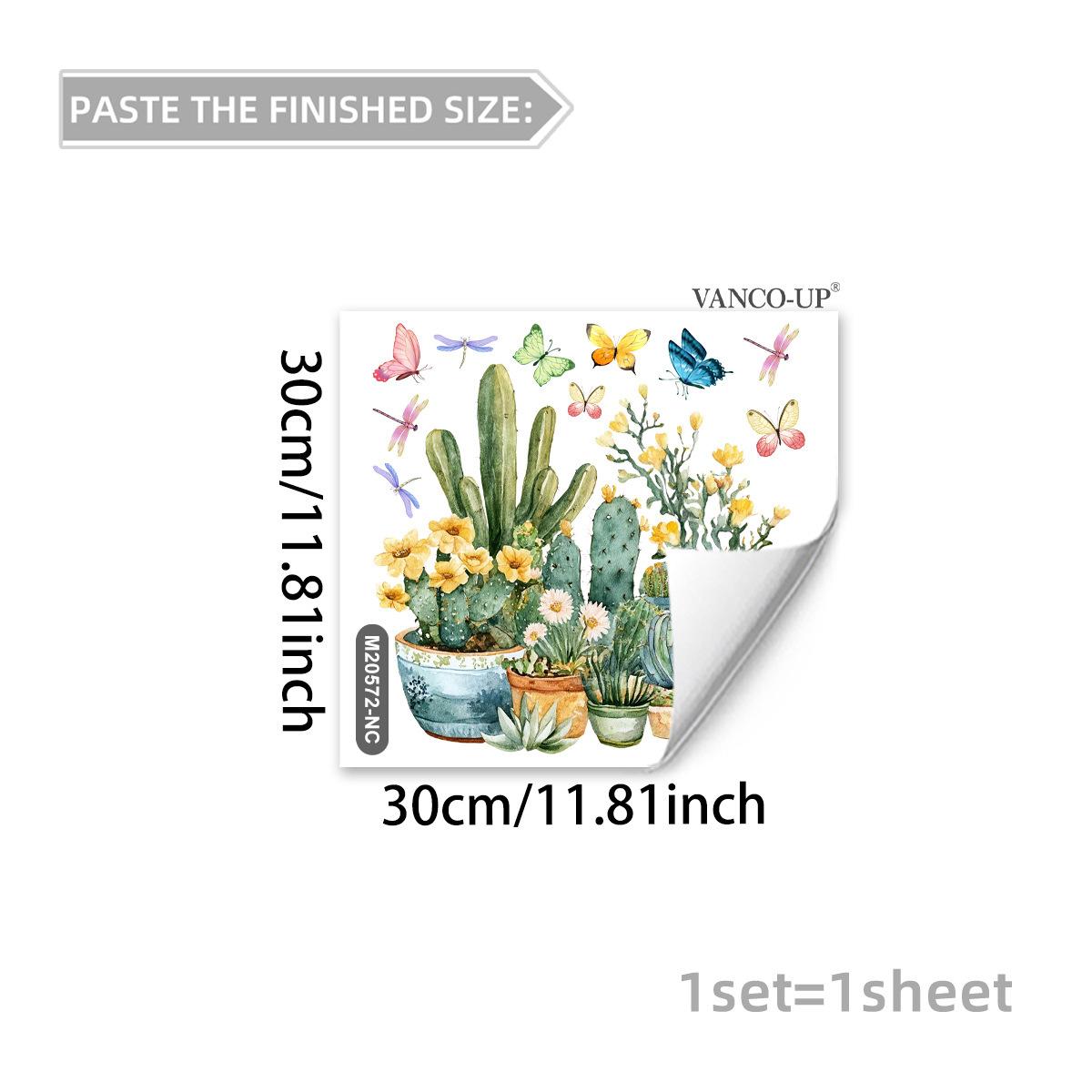 

Colorful Floral Cactus Butterfly Creative Wall Stickers, Self-Adhesive Decor for Bedroom Living Room Decoration 30x30cm