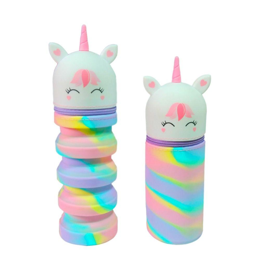 Straight/Folding Unicorn Pen Case Large Capacity Pen Holder for Students