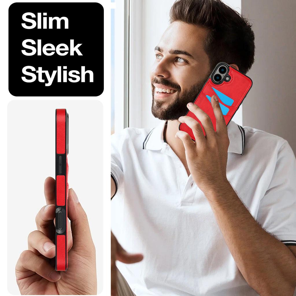 For iPhone 16 Case Card Slot Slim-Fit PU+TPU Mobile Cover