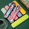 2Pcs/Set Portable Spoon Fork Combination Travel Tableware Set Stainless Steel Dinnerware With Box For Kid School Cutlery