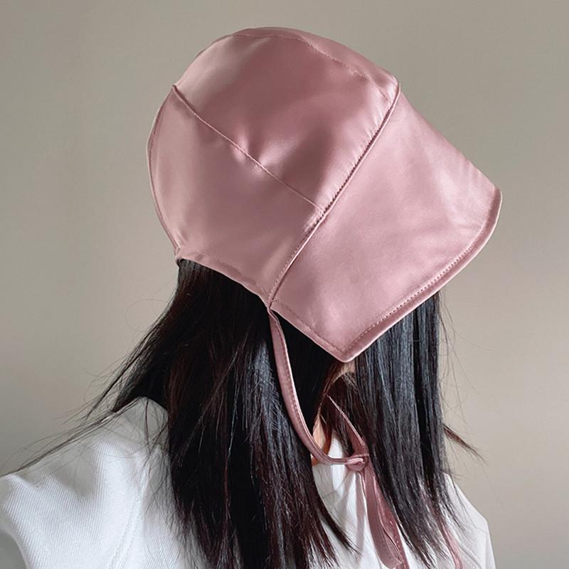 Spring Summer Women Girls Lolita Hat Victorian Bonnet Hat Vintage Maid Pumpkin Bucket Cap Satin Strap-on Fishermen Hat