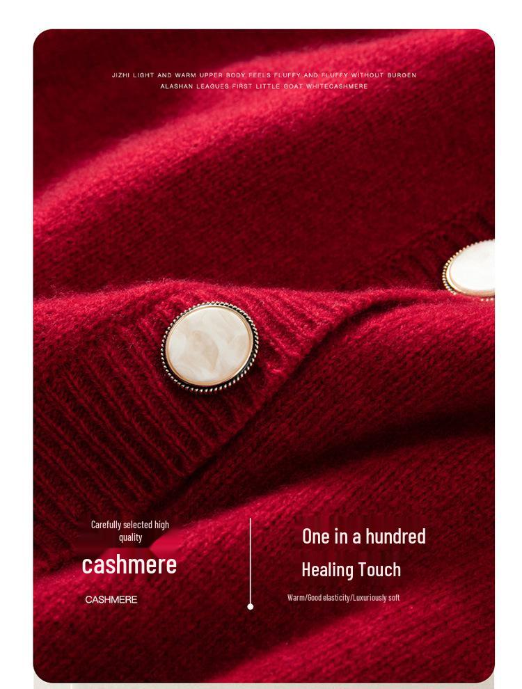 Women's Thickened Cashmere Cardigan - Autumn/Winter, Long Sleeve, Round Neck, Loose Fit, Single-Breasted Knitwear.