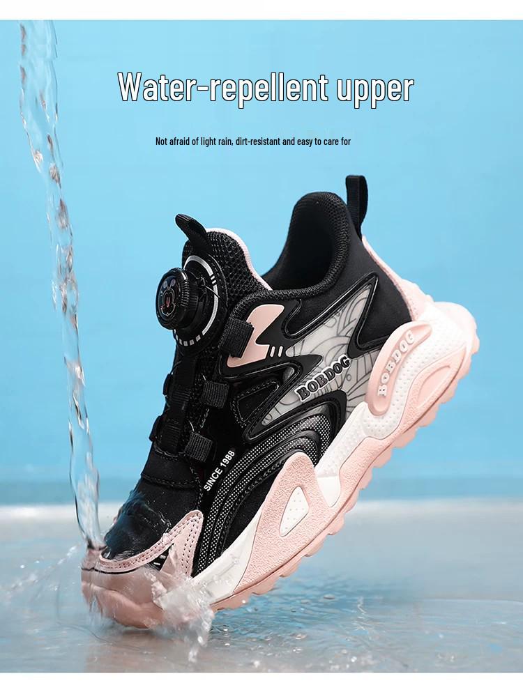 Babudou 2026 Girls' Sports Shoes: Autumn Leather, Waterproof, Rotating Buckle for Little & Big Kids