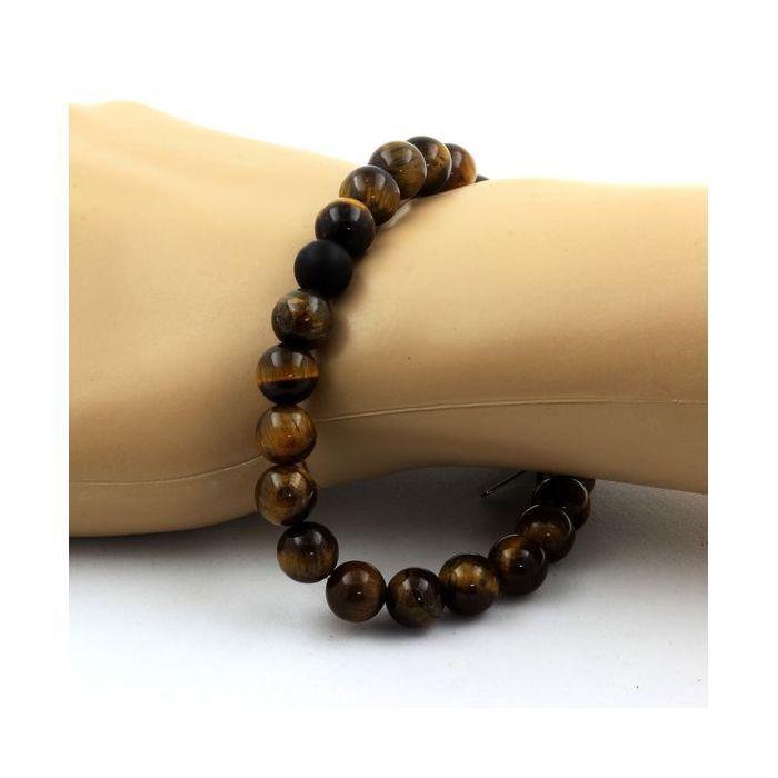 Bracelet - A BIJOUX - Oeil de Tigre et Onyx noir - 8 mm - Longueur 19-20 cm - Fabriqué en France