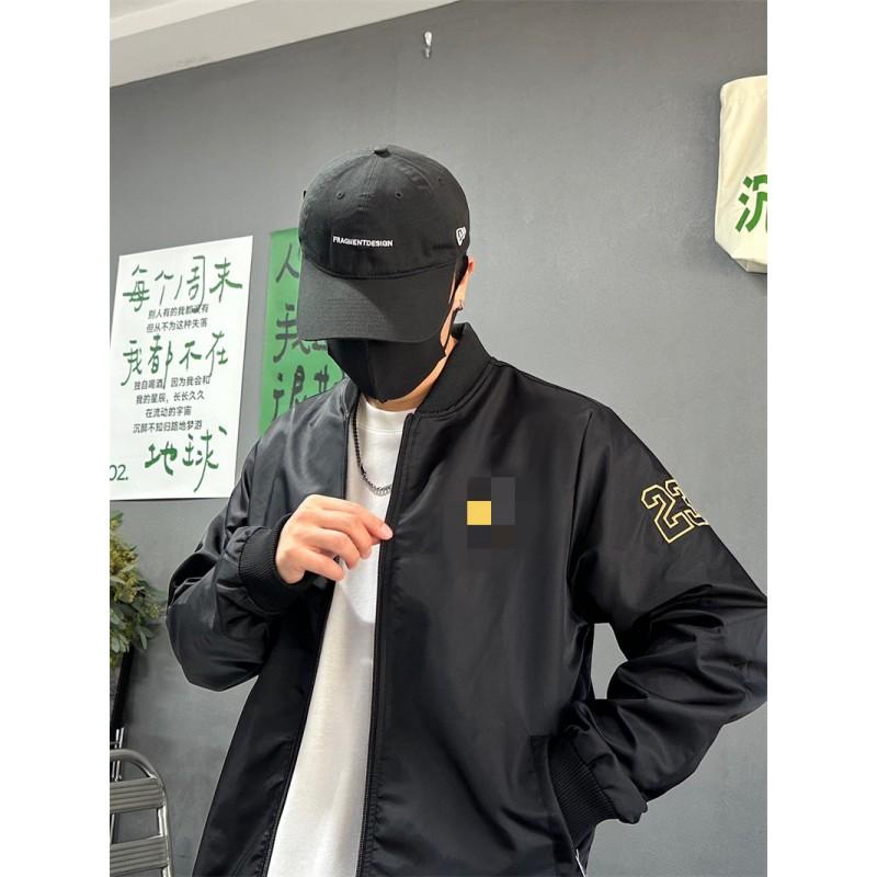 Mens Embroidered Loose Baseball Jacket Casual Solid Color Outerwear
