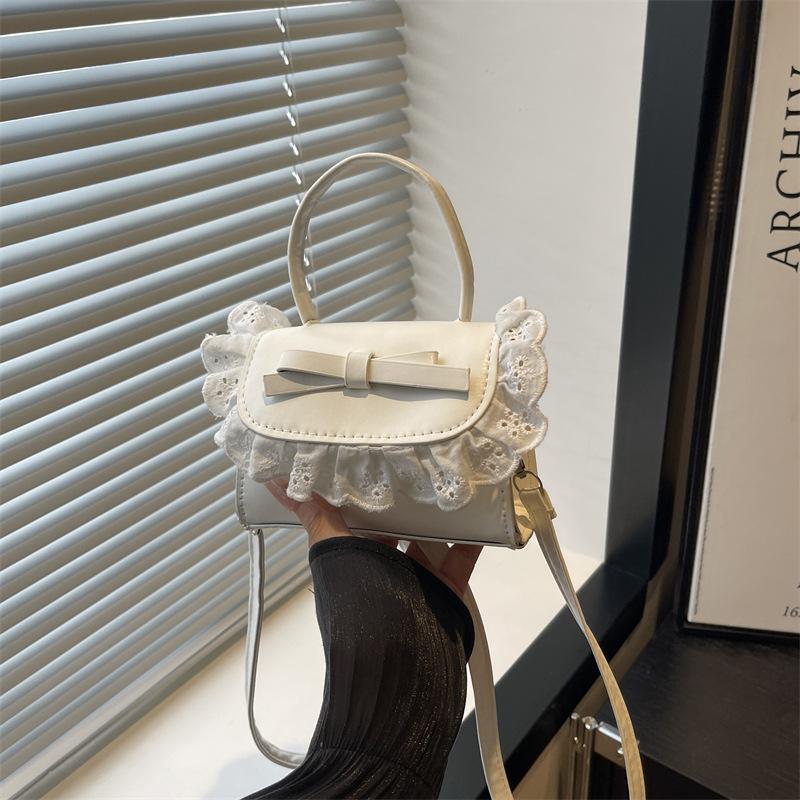 

Сумка на плечо из ПУ с кружевом-бантом, дамская сумка-тоут для通勤, модная, универсальная, женская сумка кроссбоди, повседневная маленькая квадратная сумка, девчачий подарок белый