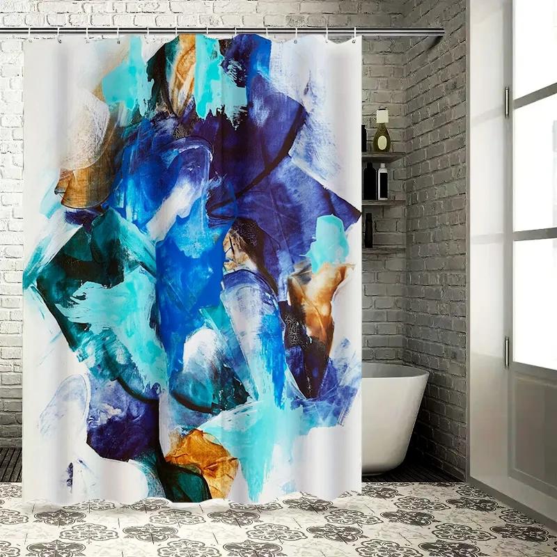 

Modern Bathroom Decorbold Blue White Abstract Print Shower Curtain For Tub Or Bathtub Fabric Shower Curtains With W60H190(CM)-1 Pcs