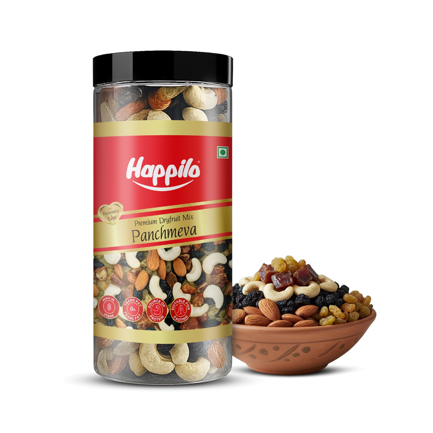 

Happilo Premium Panchmewa Dry Fruit Mix 405g Jar | Fit for Fasting | Healthy Snacks Mixed Nuts Dates | Golden Raisins | Afghan Raisins | Cashews