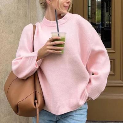 Dame Vinter Ensfarvet Sweater Rund Hals Langærmet Løstsiddende Strikket Top Tyk Varm Pullover Jumper Streetwear