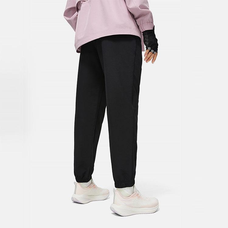 Li-Ning Solid Color Mid-Rise Fleece Cuffed Knit Sports Pants Women Bottoms Black AYKU086-1