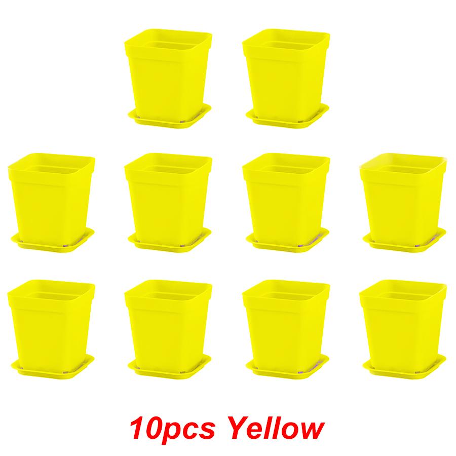 10pcs 7x7cm Plastic Square Flower Pot with Cover Garden Balcony Office Desktop Flower Pot Plant Growing Container