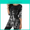 Plus Size Womens Asymmetric Floral Printed Short Sleeve Tunic Blouse For Summer Comfort