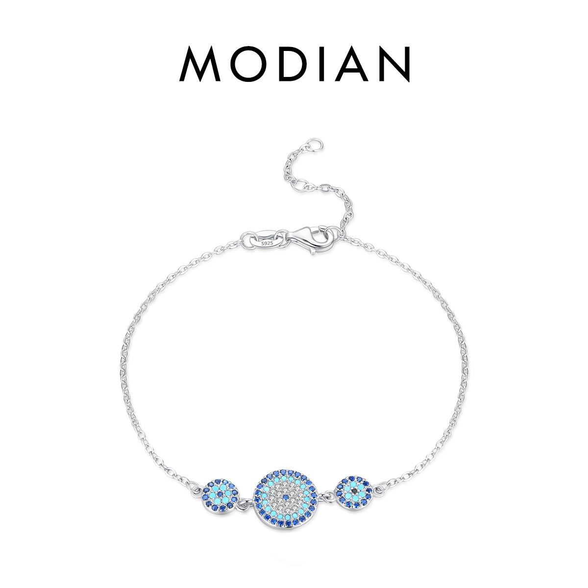 

Pure 925 Sterling Silver Luxury Turquoise Blue Eyes Clear Cubic Zircon Crystal Link Chain Bracelet For Women Fine Jewelry