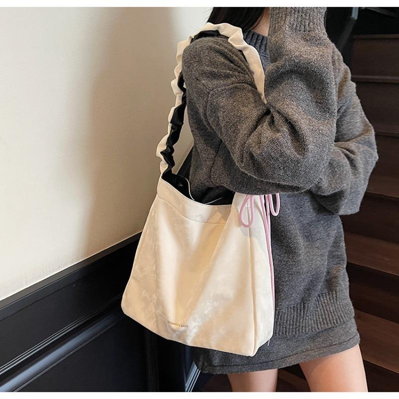 Large-capacity bag women's summer versatile new simple casual pleated shoulder messenger bag tote bag