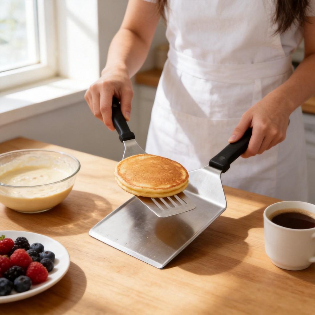 Stainless Steel Steak And Pancake Spatula With Long Handle For Home Kitchen Cooking