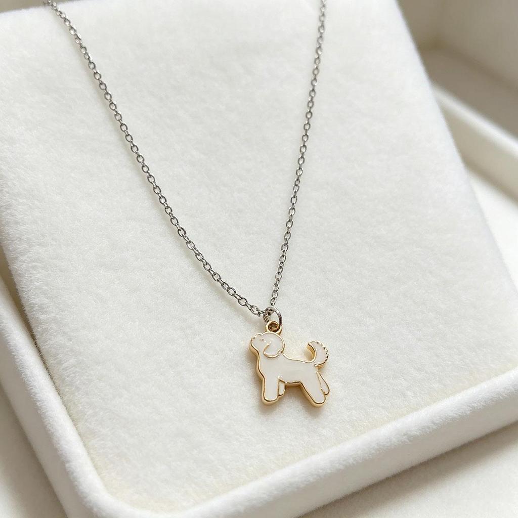 White Dog Head-Up Pendant for Men and Women, Cute Cartoon, New Simple Versatile, Personality Couple Hip-Hop Necklace