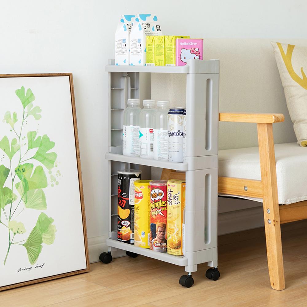 3 Layer Kitchen Bathroom Gap Storage Rack Multi Purpose Rolling Narrow Space Organizer Living Room Study Storage Shelf