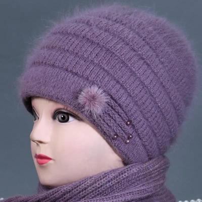 Chapeau Femme Hiver Chaleur et Épais Velours Vieille Dame Lapin Bonnet en Laine Mère Chapeau