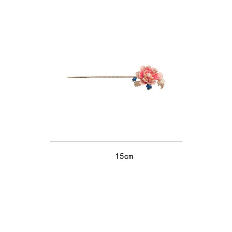 Vintage Imitation Pearl Peony Hairpin Ancient Style Pink Lotus Butterfly Hair Stick Accessory