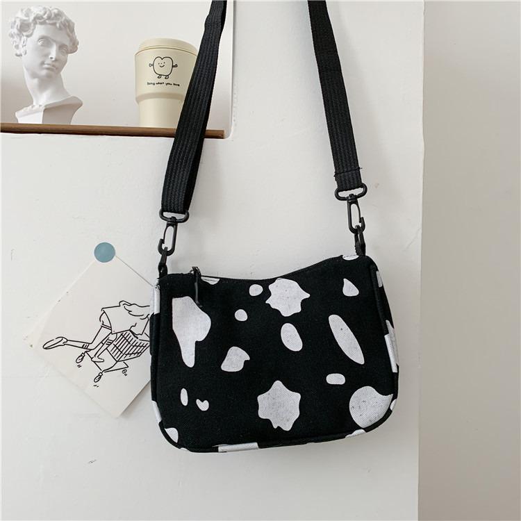 Ins Japanese-style Cute Harajuku-style Cow Shoulder Bag with A Korean-style Touch, Soft Girlish Teenage Cross-body Canvas Bag