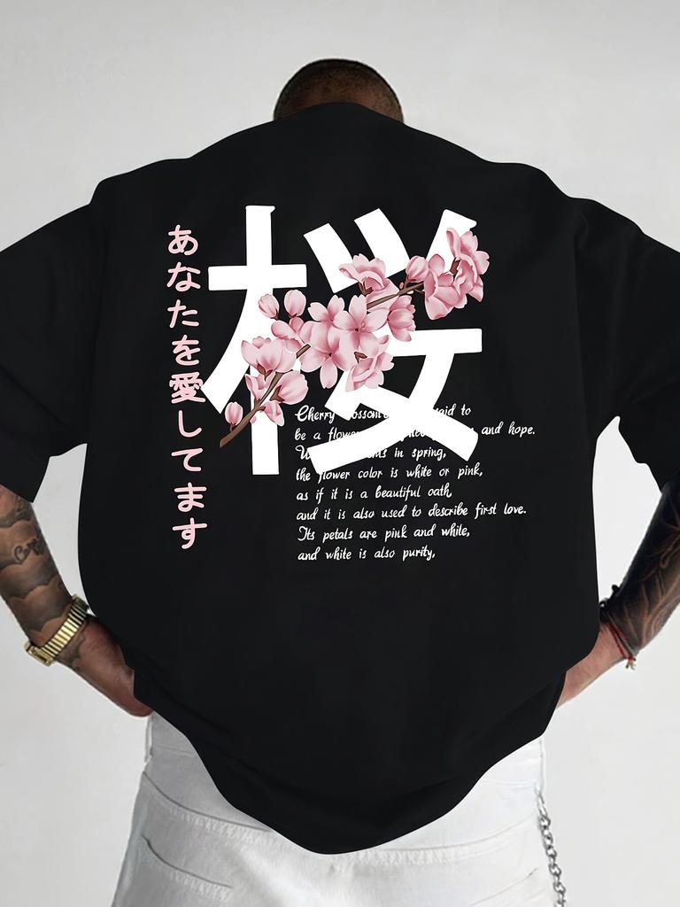 Mens Shortsleeved Tshirt 100 Cotton Japanese Cherry Blossom Print Fashion Casual Round Neck Cool Breathable Outdoors Summer