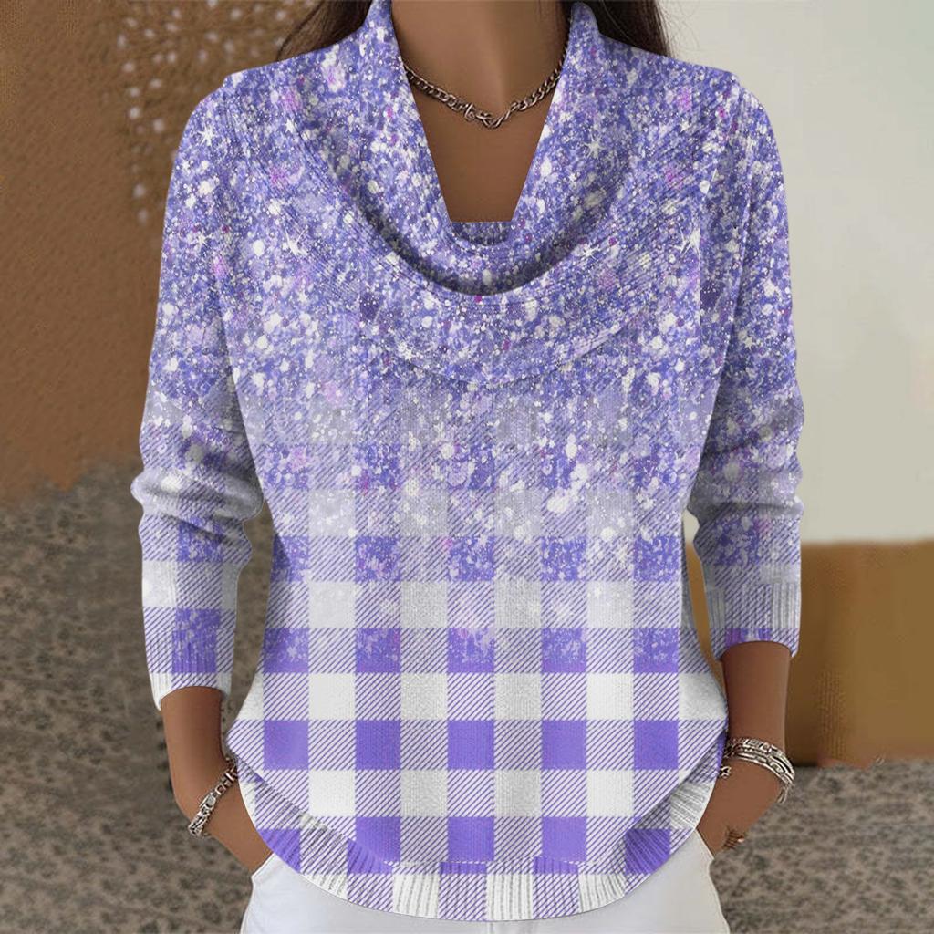 Dámský ležérní a módní svetr s dlouhým rukávem a potiskem, kulatým výstřihem