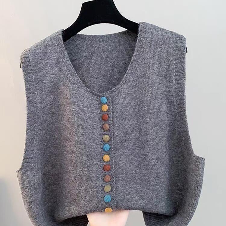 

Жилет женский жилет куртка осенне-зимний жилет новый вязаный свитер V-образный вырез свободный модный жилет кардиган XL серый
