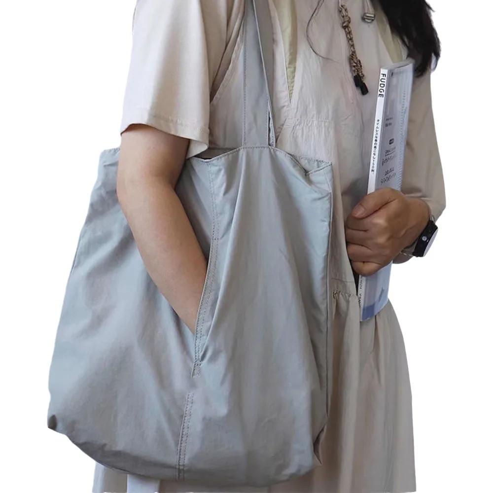 Solid Nylon Totes Bag Versatile Large Capacity Overlarge Drawsting Bag Light Weight Casual Women's Commutting