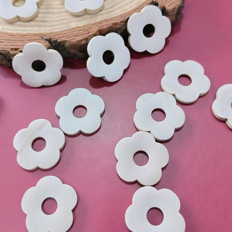 10 Pcs Wooden Flower-Shaped Spacer Beads Blanks Flower Earring Findings Charm for DIY Necklace Earrings Jewelry Making