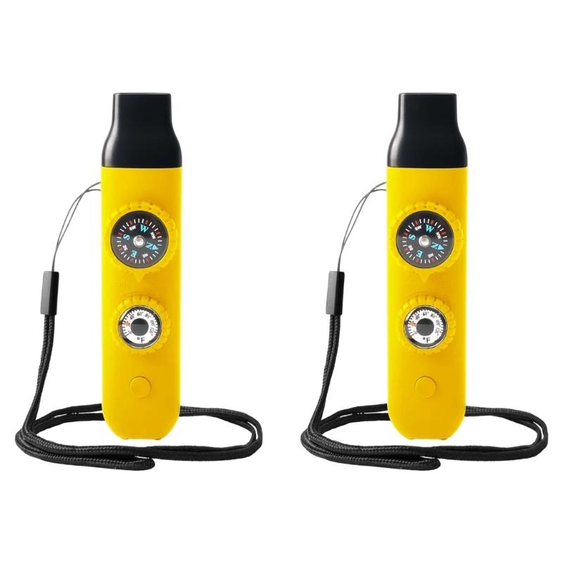 Multifunction 7in 1 Camping Hiking Outdoor Whistled with Compasses Magnifiers LED Light Thermometers for Survival жёлтый