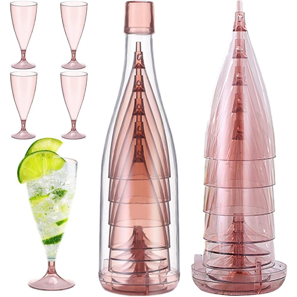 Home Foldable Champagne Wine Glasses Set Reusable Plastic Wine Glasses with Storage Bottle Suitable for Outdoor Camping Travel
