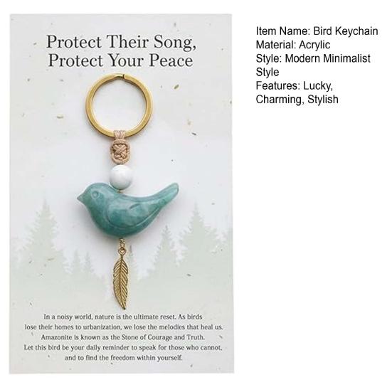 Song of Nature Bird Keychain for Peace And Courage Natural Gemstone Bird Charm for Keys Backpack Car Lucky Gifts for Men Women