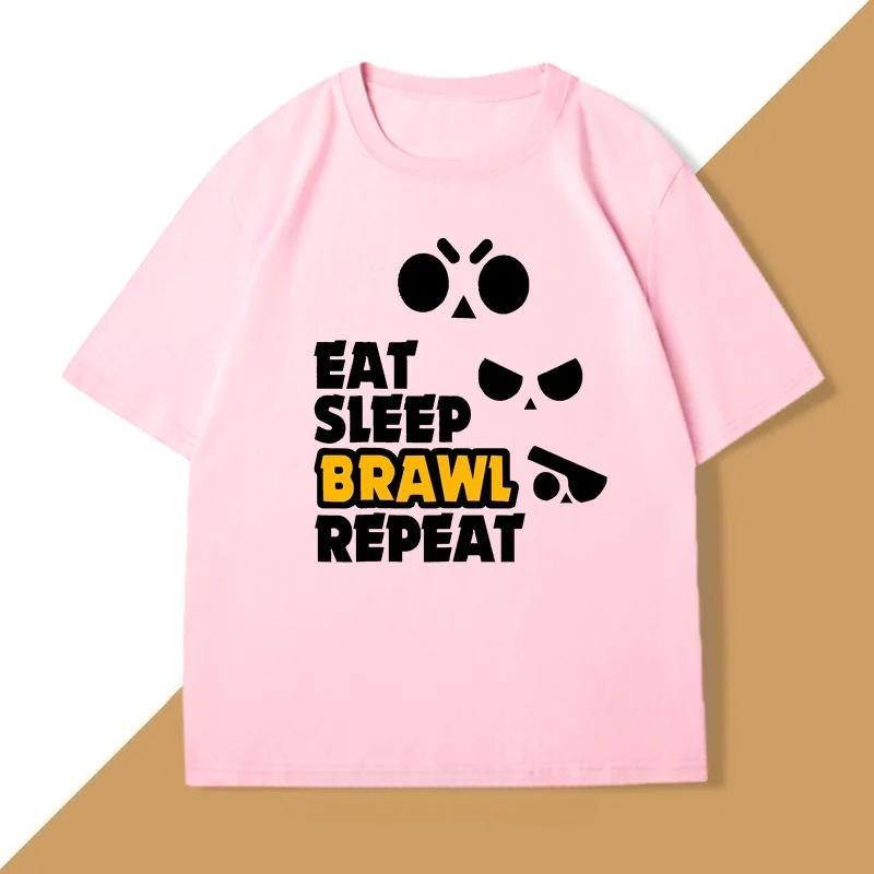 Eat Sleep Brawl Repeat T Shirt for Unisex WOMEN Gamer Mobile Game Brawl Printed Tshirt Casual Cotton Short Sleeve Unisexs Clothing