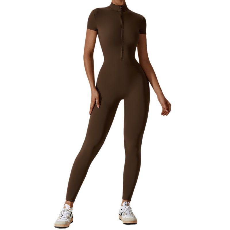 SK * IMS Kardashian Same Style Jumpsuit Zipper Short Sleeve Yoga Jumpsuit Women's Fitness Sports One-Piece Bodysuit