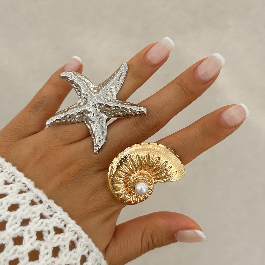 Luxury Exaggerated Large Petal Flower Rings for Women Vintage Geometric Adjustable Pearl Finger Ring Grunge Jewelry Steampunk