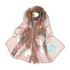 Women Faux Silk Scarf Flower Print Long Soft Scarf Sun Protection Beach Travel Outdoor Lightweight Shawl