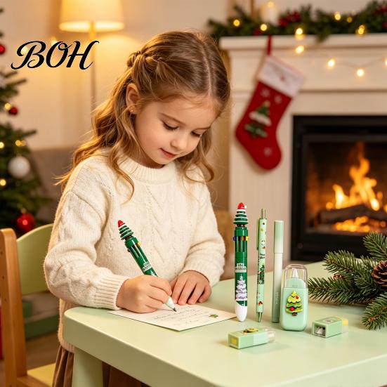 Practical Stationery Kits for Children 6PCS Christmas Set Students, Cute Patterns Print Holiday School Supplies Supplies, Smooth Writing Tools