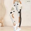 Damen Plus Size High Waist Bedruckte Leggings mit seitlicher Ösen-Schnürung, Vollbeinlänge, Eng anliegend