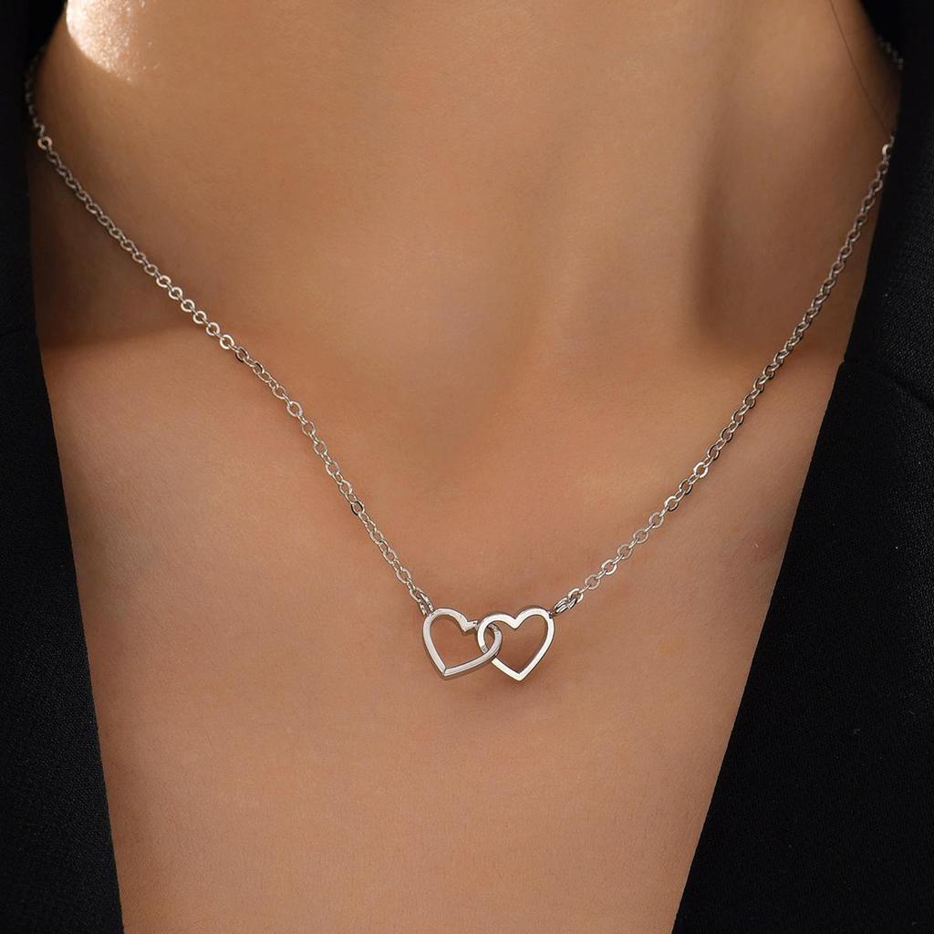 1 Stück Winzige Süße Doppeltes Hohlherz Kettenhalskette Damenmode Liebeshalskette Valentinstag Schmuck für Damen