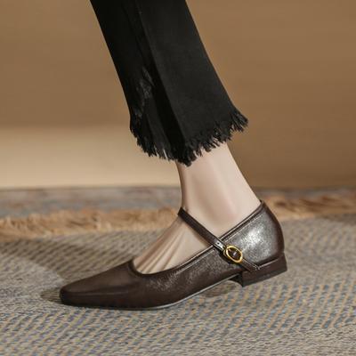 Chaussures Mary Janes en cuir de haute qualité pour femme, à la mode, avec boucle, ballerines à bout carré petit, mocassins, grande taille 34-43, chaussures pour femme offres